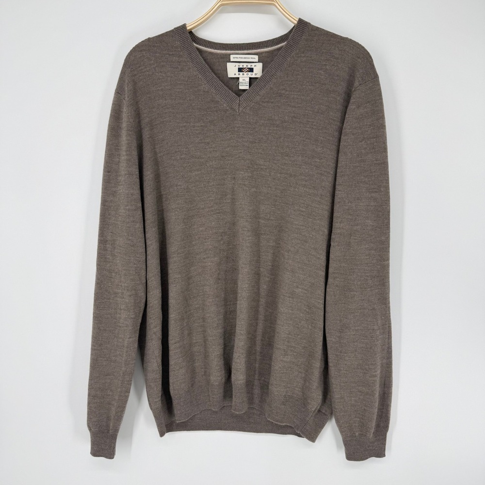 Joseph Abboud V-Neck Sweater Mens XL Brown Excellent Extra Fine Merino Wool